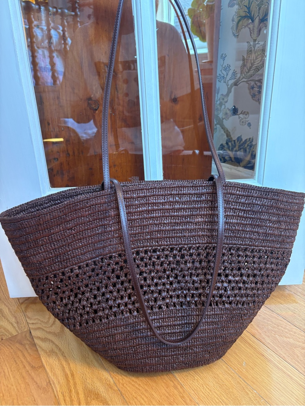 EUC Sezane Maia Basket Bag, Natural Choco Raffia - Picture 4 of 7
